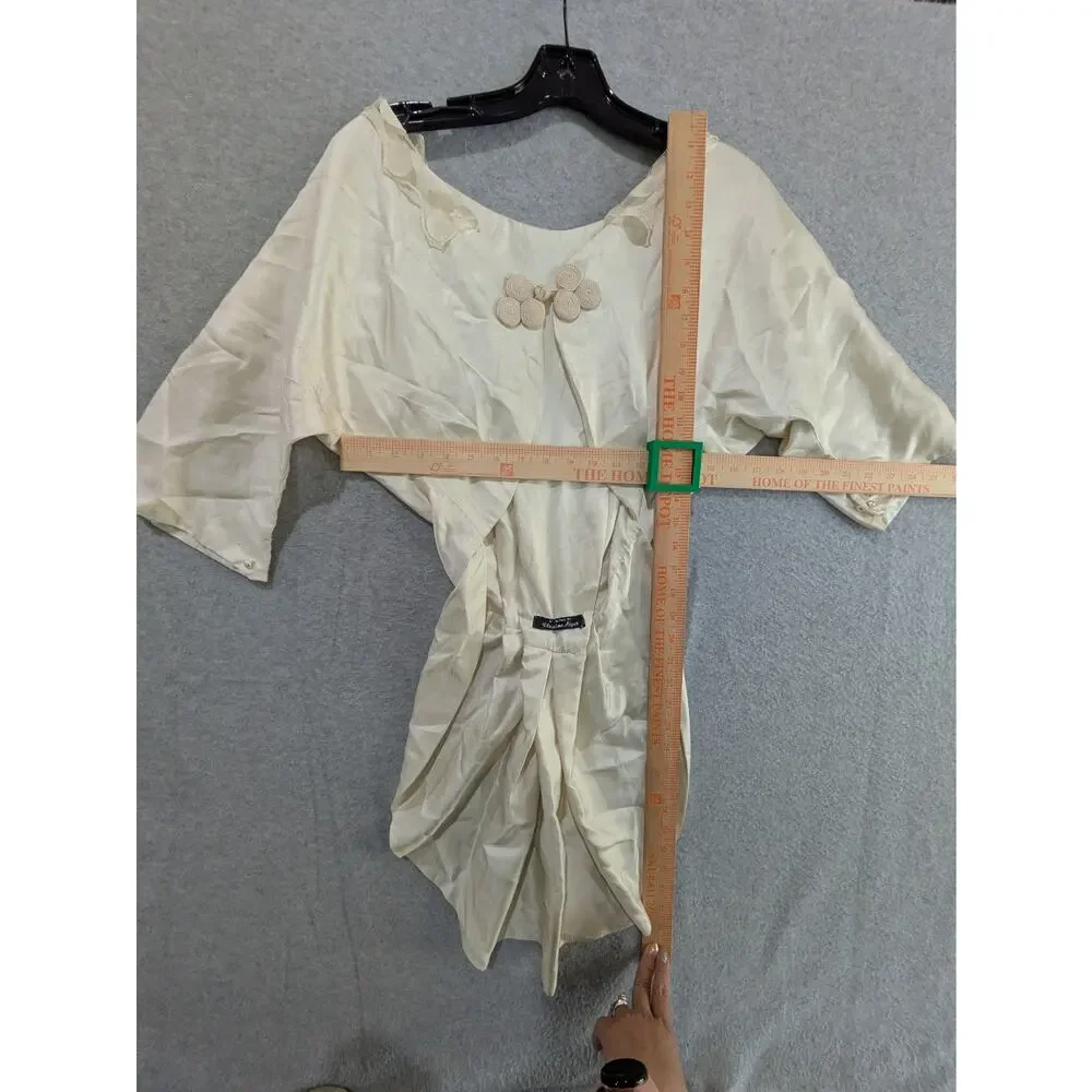 Christine Alger Shawl Cover Up Vintage Cape Satin Women's XS  Ivory White Poncho